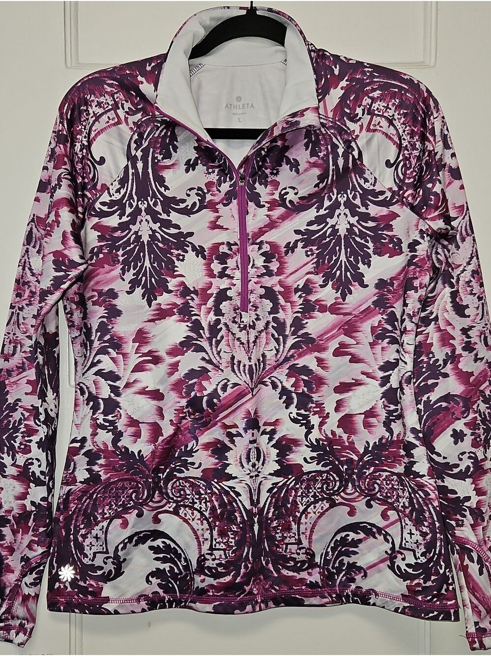 Athleta White, Pink & Purple Printed Half-Zip Pullover